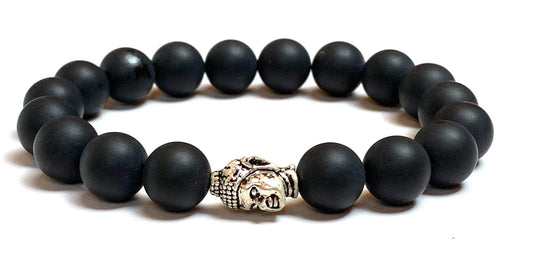 AWAKEN YOUR KUNDALINI Black Onyx & Buddha Head Stretch Bracelet, 10mm Beads, Leo Birthstone, Root Chakra Jewelry