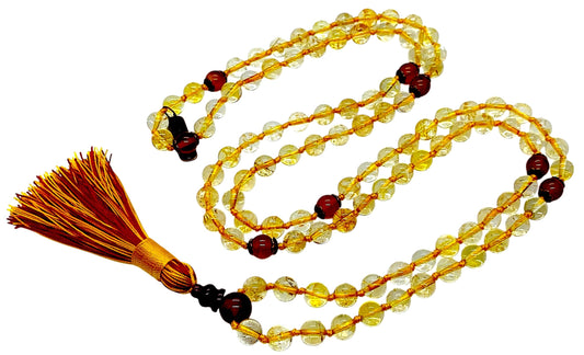Citrine And Carnelian Mala Beads Necklace, 108 Beads – November & July Birthstone Necklace – Sagittarius & Cancer Zodiac – Sacral & Solar Plexus Chakra