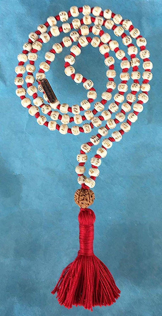 Tulsi mala Beads Holy Basil Japa mala Ram mala w/ 5 Mukhi Rudrakha 5 Face Rudraksh 108 Prayer Beads Energized for Chanting Mantra 7 Chakra mala in Red Blue Teal Colors w/Pouch (RED)
