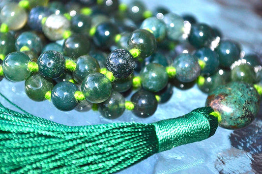 108 Beads Moss Agate Mala Beads Necklace