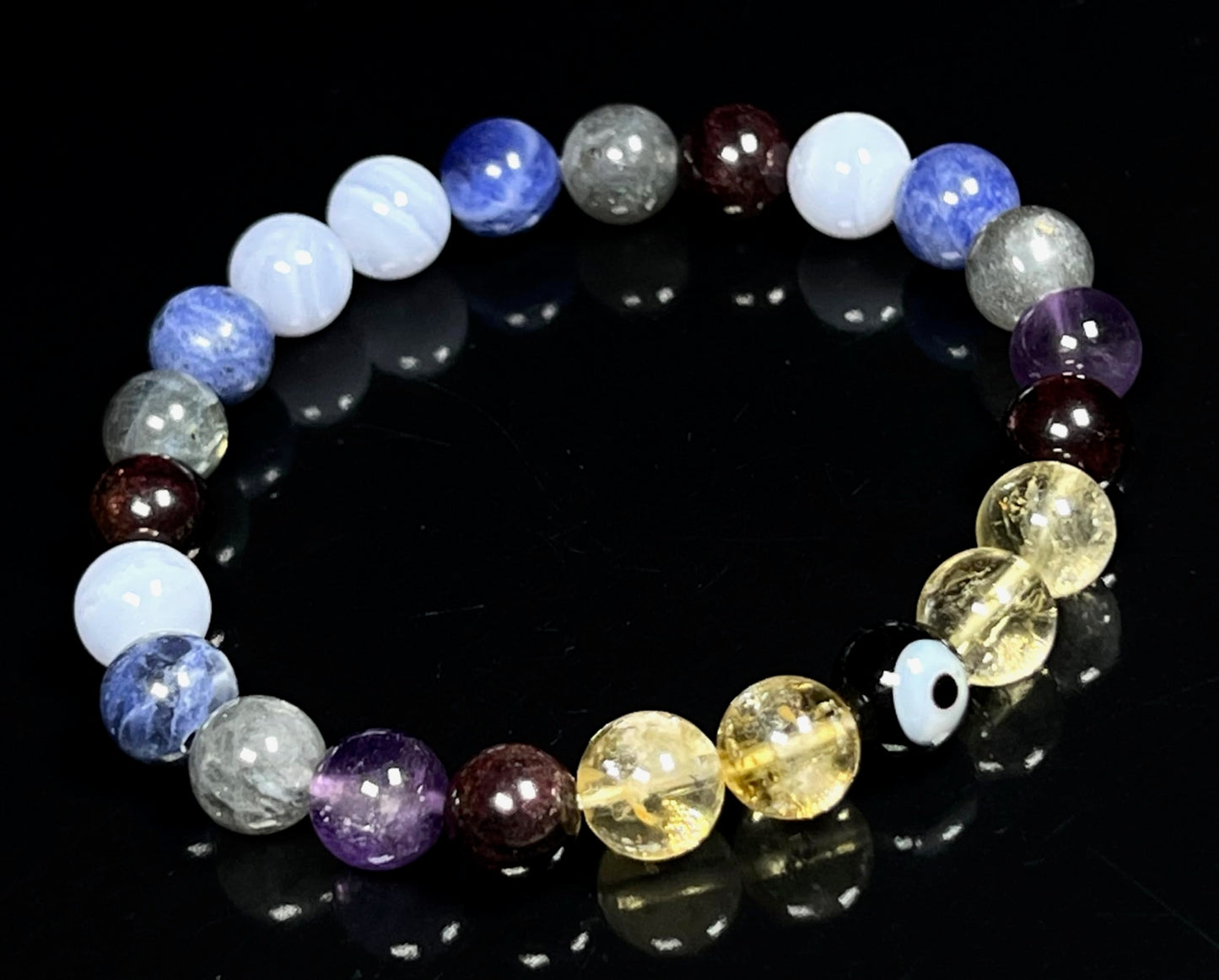 Crystals For Anxiety Stretch Bracelet | Universal Birthstone | Throat & Third Eye Chakra