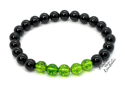Peridot and Black Tourmaline Stretch Bracelet - August Birthstone for Leo and Virgo - Heart Chakra Association