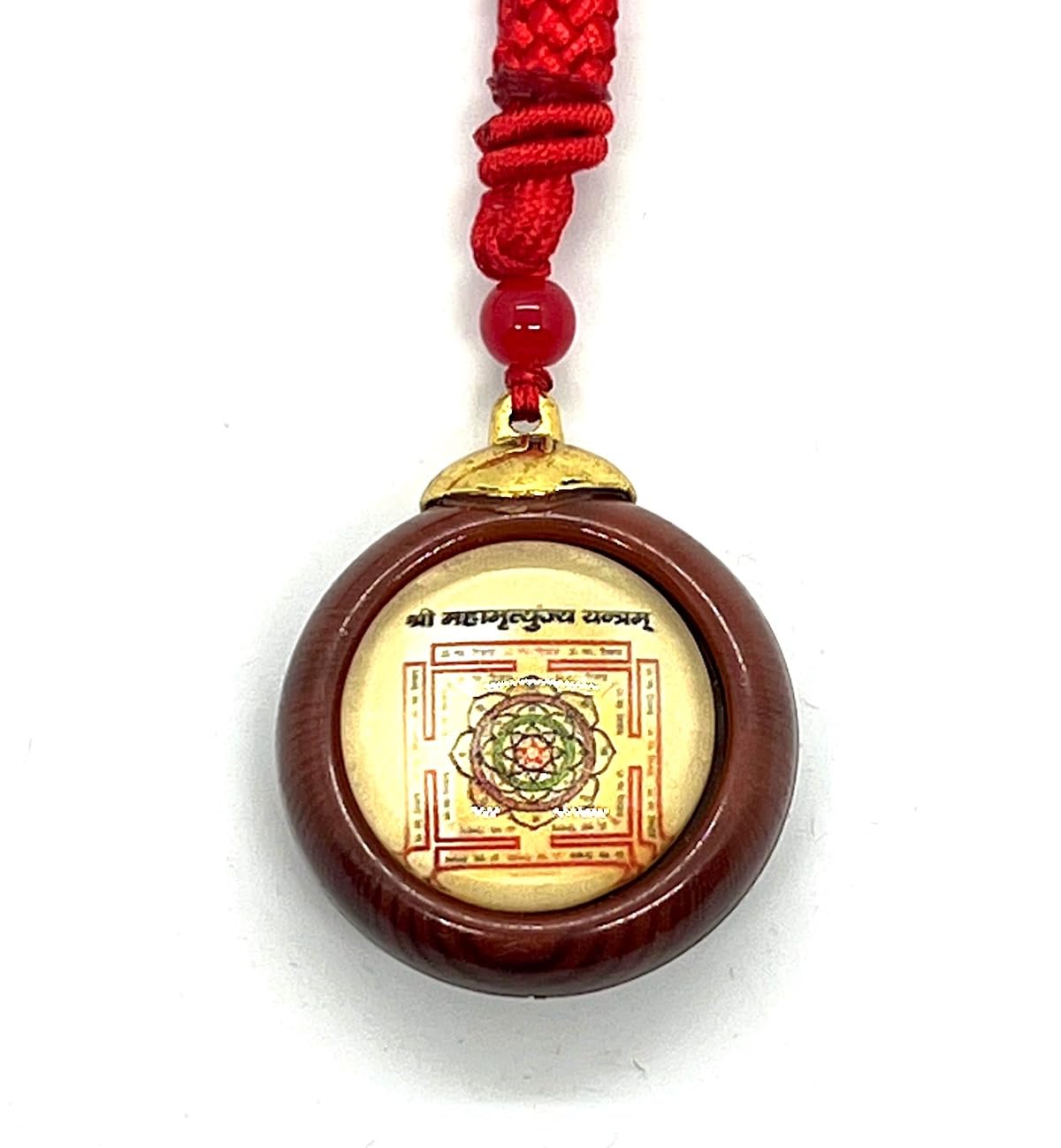 AWAKEN YOUR KUNDALINI Sri Yantra and Maha Mritunjaya Mahamrityunjay Yantra Kavach Locket, Dual Yantra Wooden Pendant