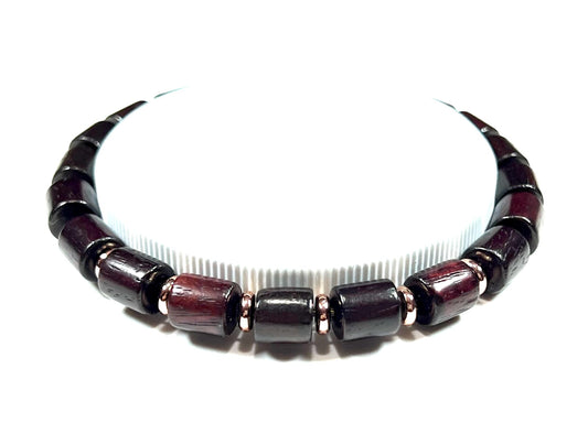 Cylindrical Rosewood Beads Stretch Bracelet | ARANYA Collection