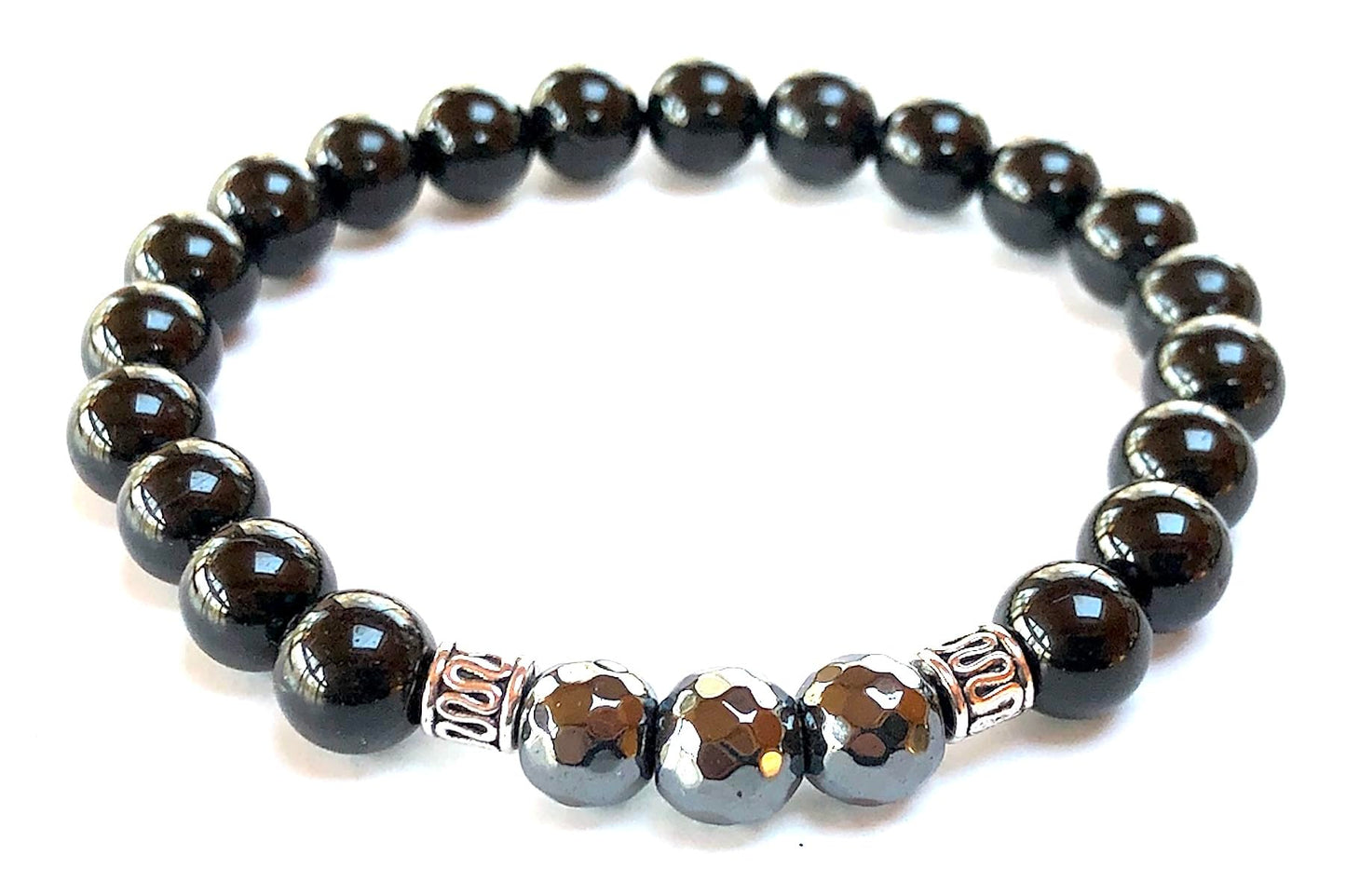 Black Tourmaline & Hematite Beads Stretch Bracelet – Birthstone for October, Sun Sign Scorpio & Libra, Root & Solar Plexus Chakra