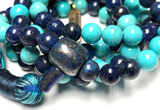 Elevate Your Spirit with Our Stunning Lapis Lazuli and Turquoise Mala Beads Necklace - Aquarius Birthstone - Sagittarius Astrological Sign - Throat & Third Eye Chakra Association