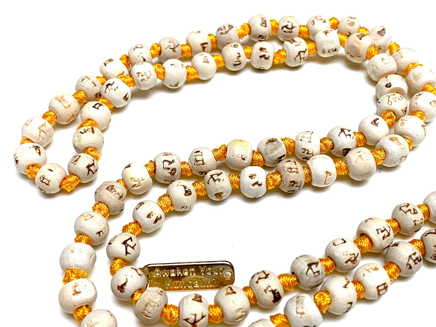 Tulsi Mala Beads Necklace w/ 5 Mukhi Rudraksha – 8mm Beads with "Ram" Inscription – Root Chakra & Aries Birthstone – Meditation Jewelry