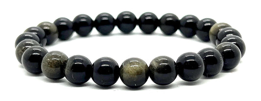 Golden Obsidian Beaded Stretch Bracelet - Embrace Protection & Strength