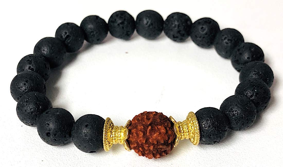 VULCAN Lava & 7 Mukhi Rudraksha Bracelet | 10mm Stretch | Grounding & Abundance