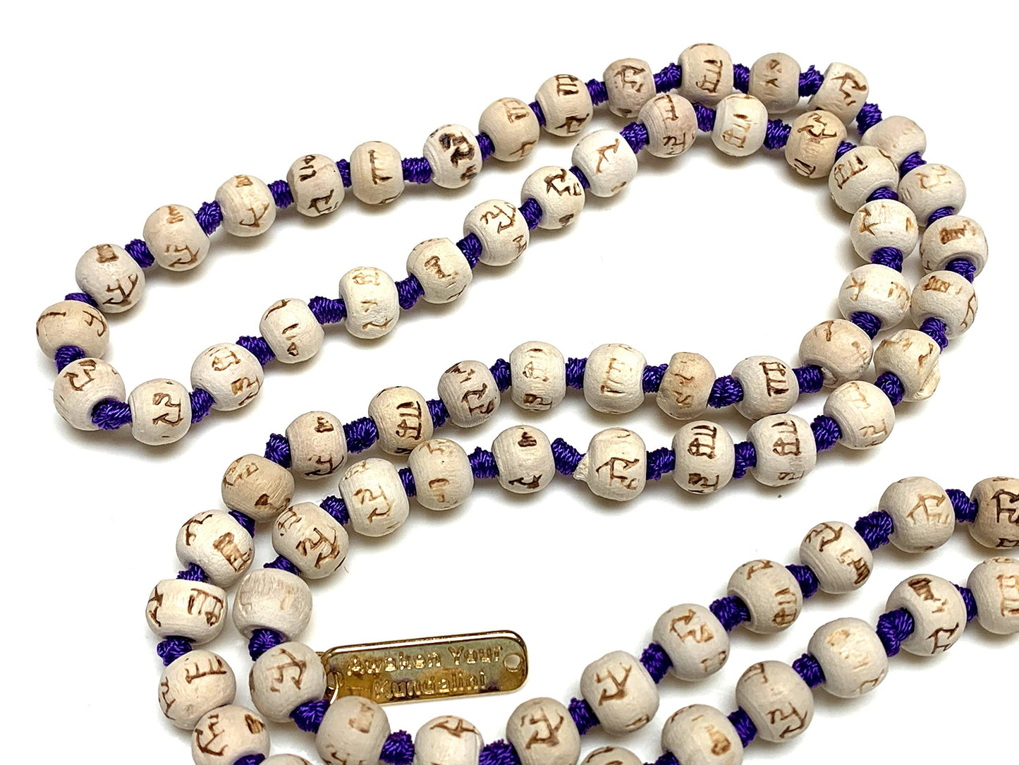 AWAKEN YOUR KUNDALINI Tulsi Mala Necklace w/ 5 Mukhi Rudraksha - Cancer Sun Sign - Heart & Sacral Chakra - Purple String