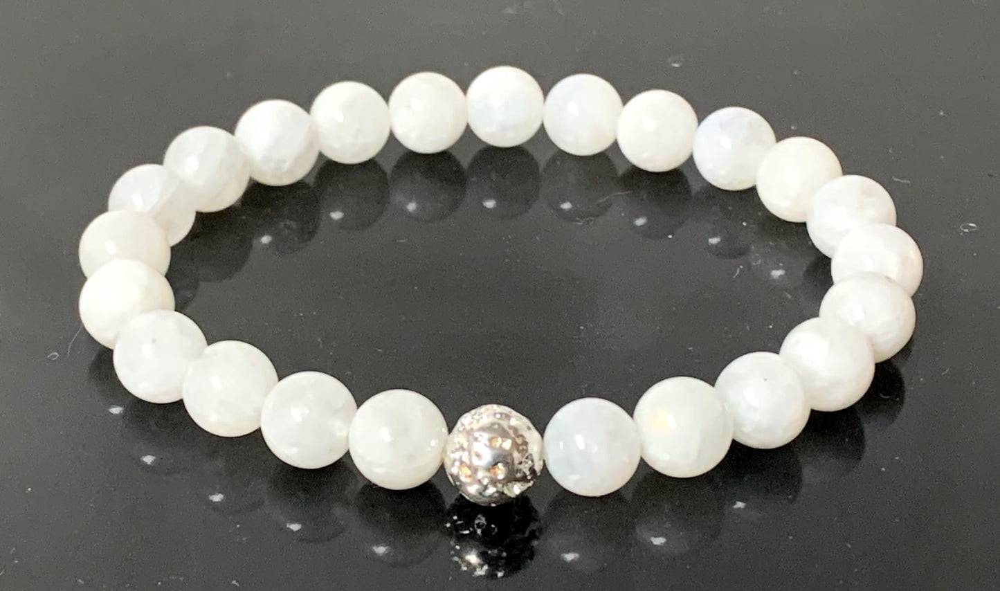 Moonstone And Lava Stretch Bracelet - Cancer Birthstone - Sacral & Crown Chakra Jewelry