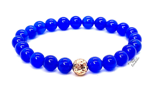 Blue Jade Stretch Bracelet with Lava Bead - March Birthstone For Pisces - Throat Chakra Alignment, Balancing, Activation