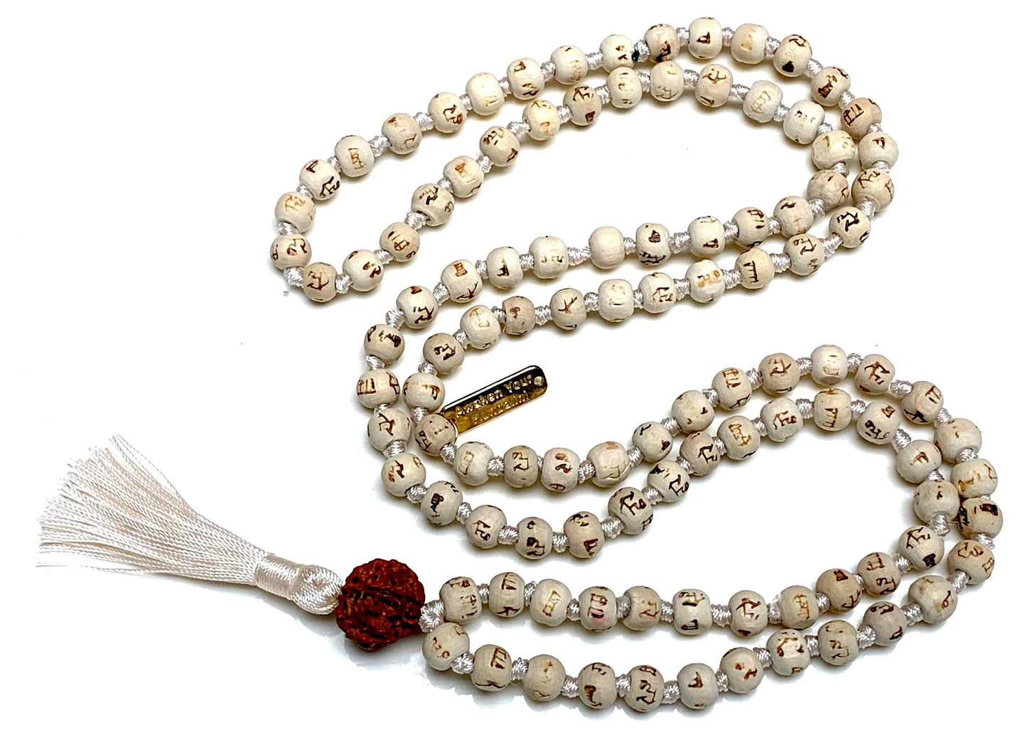 AWAKEN YOUR KUNDALINI Tulsi Rudraksha Mala Necklace - 8mm 108 Prayer Beads Rosary - Spiritual Harmony - White String