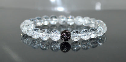 Himalayan Ice Crystal Quartz and Lava Beads Stretch Bracelet – Multi Tone Finish – Aries Birthstone – Universal Sun Sign - Crown Chakra Energy Bracelet