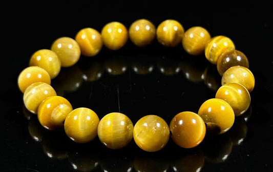 Yellow Tiger's Eye Tiger Eye Stretch Bracelet, Leo Birthstone, Root Chakra, 10 mm Beads