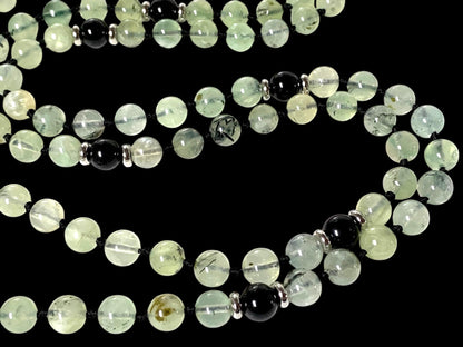 Hand Knotted Prehnite Mala Necklace | 8mm 108 Beads | Heart & Solar Plexus Chakras | Ethically Sourced Gemstones