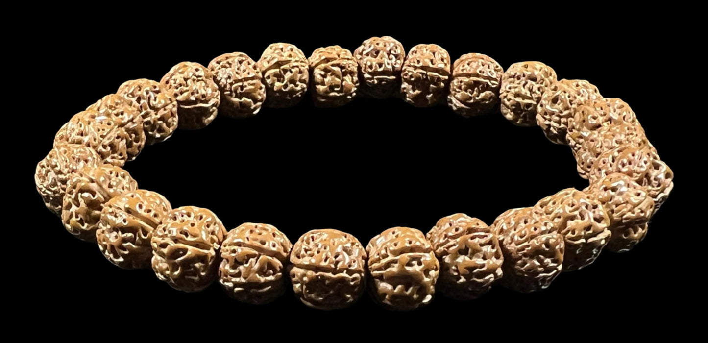 5 Mukhi Chikna Pathri Rudraksha Bracelet - AAA Grade 8mm Rudraksh Beads - Root Chakra Balance & Universal Sun Sign - Cultivate Spiritual Growth - Handmade