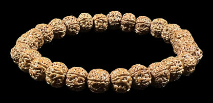 5 Mukhi Chikna Pathri Rudraksha Bracelet - AAA Grade 8mm Rudraksh Beads - Root Chakra Balance & Universal Sun Sign - Cultivate Spiritual Growth - Handmade