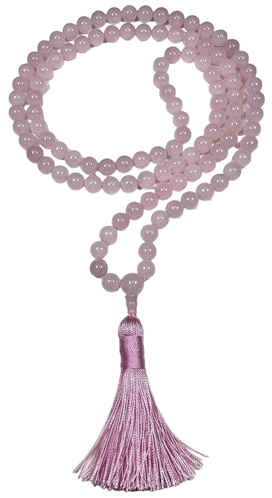 Cultivate Love & Compassion: Hand-Knotted Rose Quartz Mala Necklace (8mm 108 Beads) - Libra Birthstone & Heart Chakra Balance