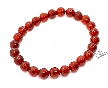 Red Carnelian Stretch Bracelet – 8mm Beads – AAA Grade Faceted – Sacral Chakra & Leo Birthstone – Meditation Jewelry