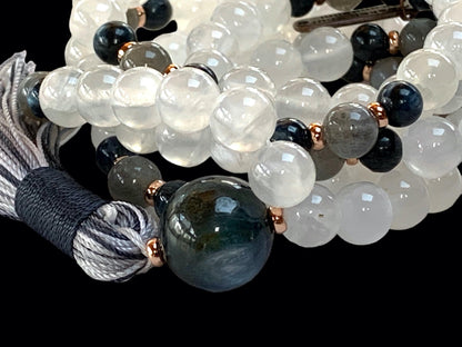 Selenite, Blue Kyanite & Labradorite Mala Necklace | 108 Beads | SHASHI & ALIGN Collection