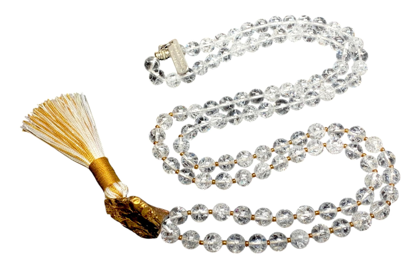 Nirvana Crystal Quartz Mala Beads Necklace – 8mm 108 Beads – Crown Chakra & All Zodiac Birthstones – Meditation Jewelry