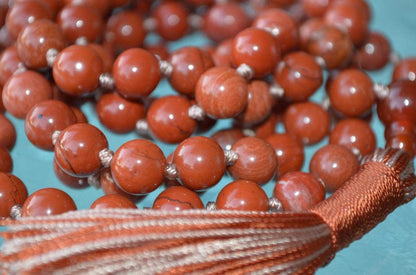 Hand Knotted Red Jasper Mala Necklace - Embrace Strength and Stability - 8mm Beads, 108 Beads - Aries Birthstone, Root Chakra Alignment