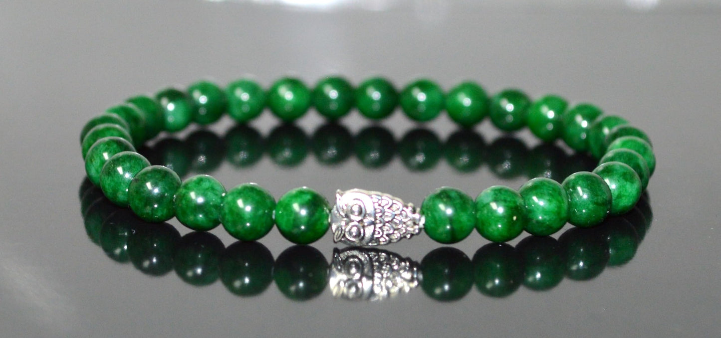Green Jade Stretch Bracelet with Lucky Charm Accents - Taurus Birthstone for May - Heart Chakra