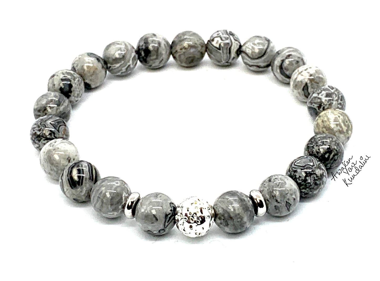 Scenic Jasper & Lava Rock Stretch Bracelet – Adjustable Size 5.5-9.5 Inches – Birthstone for Virgo & Libra - Root & Sacral Chakra