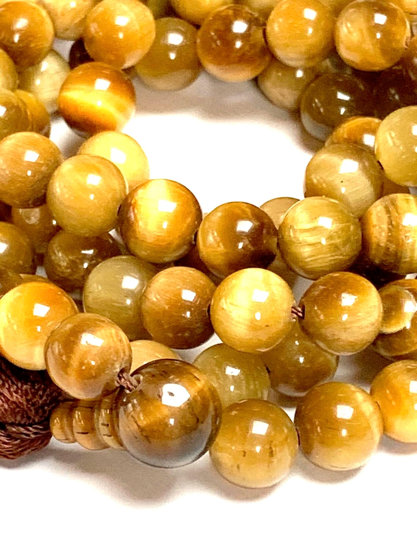 Handmade Tiger's Eye Mala Beads Necklace – 8mm 108 Beads – Multicolor Options – Solar Plexus Chakra & Zodiac Birthstones – Meditation Jewelry