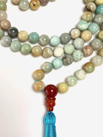 Embrace Harmony & Communication: Handmade Amazonite Mala Necklace