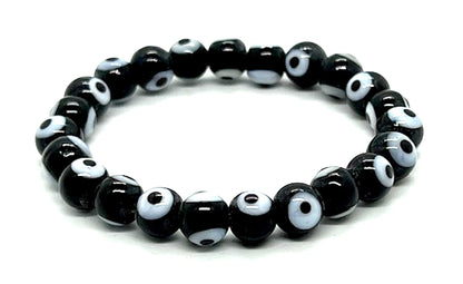 Embrace Strength & Grounding: Handmade Black Evil Eye Charm Bracelet (8mm Beads) - Scorpio Birthstone - Root Chakra Balance
