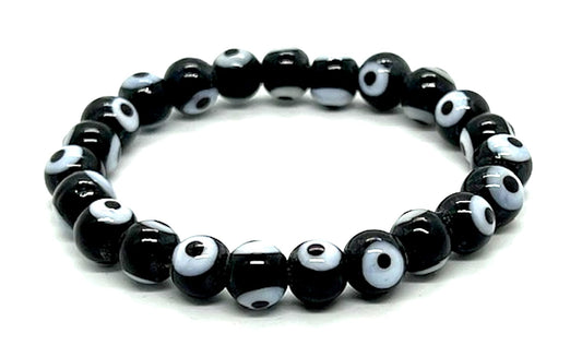 Embrace Strength & Grounding: Handmade Black Evil Eye Charm Bracelet (8mm Beads) - Scorpio Birthstone - Root Chakra Balance
