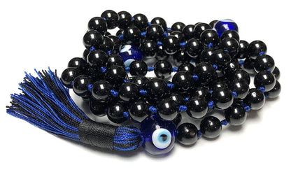 VESTA Black Tourmaline & Evil Eye Mala Necklace | 108 Handcrafted Beads for Protection, Grounding & Intuition | Root & Third Eye Chakra | Capricorn & Aquarius Birthstone | Handmade in USA
