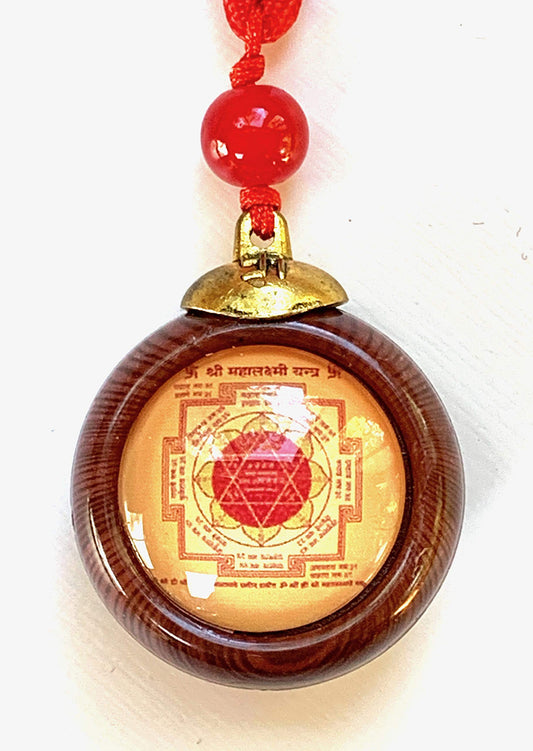 AWAKEN YOUR KUNDALINI Sri Yantra and Sri Maha Lakshmi, Dual Yantra Wooden Pendant, Handmade Sacred Geometry, Approx. Size 1.25 Inches