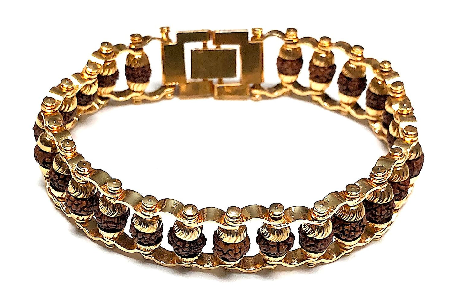 Handmade Rudraksha Beads Bracelet - Chain Link Bracelet – 6-7 mm Bead Size - Brass