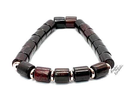 Cylindrical Rosewood Beads Stretch Bracelet | ARANYA Collection