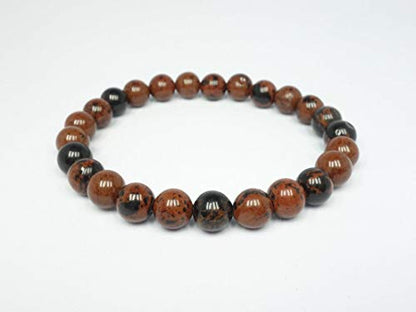 AWAKEN YOUR KUNDALINI Grounding Mahogany Obsidian Stretch Bracelet, Root Chakra, Capricorn Birthstone, 8mm Beads, 7.5 Inches