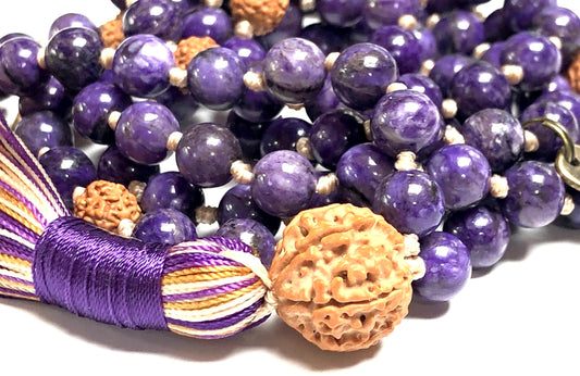 LUCEM Charoite Mala Necklace | Spiritual Growth & Inner Clarity | Crown & Third Eye Chakra | Sagittarius Birthstone