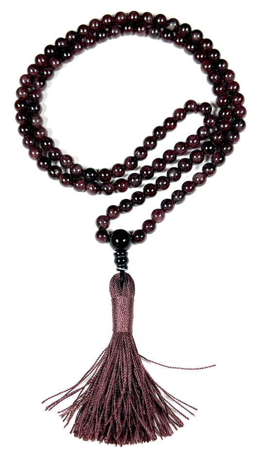 Handmade Natural Garnet Mala Beads Necklace | 6mm & 8mm | 108 Beads | Passion & Vitality Mala | Capricorn Birthstone & Root Chakra