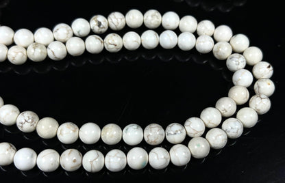 Natural White Howlite Mala Beads Necklace – 6mm & 8mm, 108 Beads – Gemini Birthstone, Crown Chakra Mala
