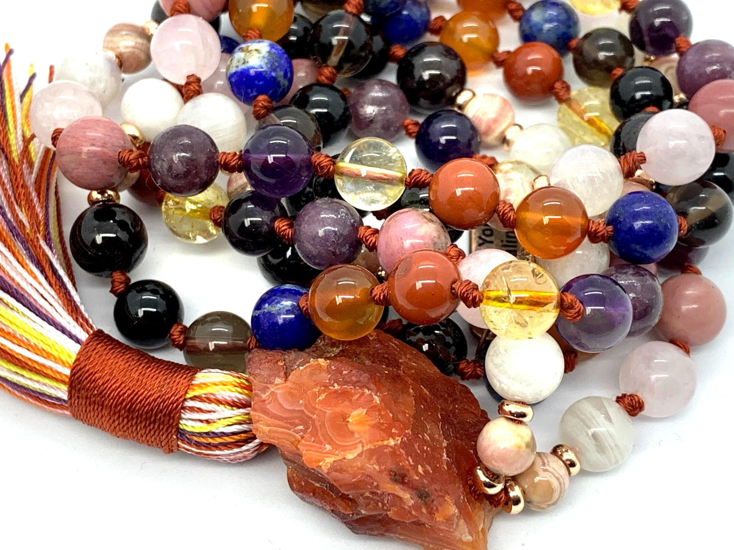 Hand Knotted Calming Energy Emotional Balance Mala Beaded Necklace – 8mm | 108 Beads | 12-Stone Chakra Harmony | Ethically Sourced Gemstones