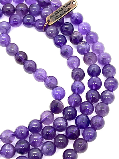 Elevate Your Everyday: Amethyst Mala Necklace, Pisces Birthstone for February March - Third Eye and Crown Chakra
