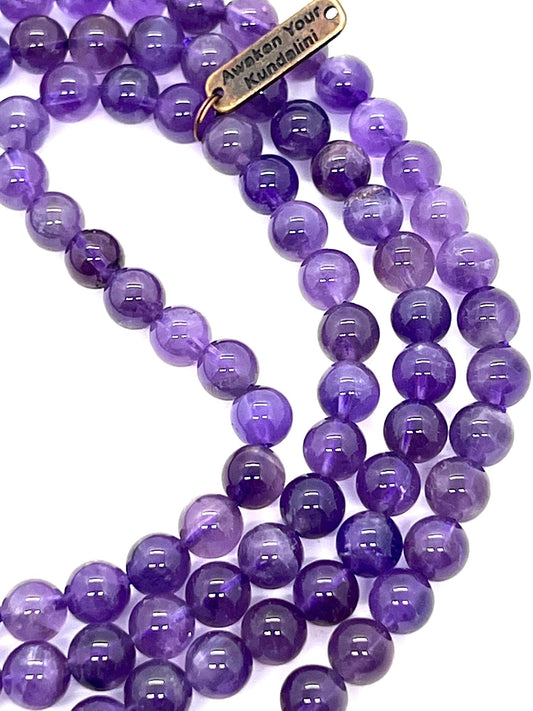 Elevate Your Everyday: Amethyst Mala Necklace, Pisces Birthstone for February March - Third Eye and Crown Chakra