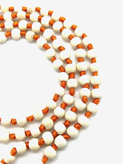 Tulsi Mala Beaded Necklace - Hand Knotted Tulasi Beads - 7 Chakra Mala (Orange String)