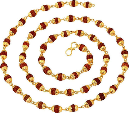 Awaken Harmony & Spiritual Growth - Handmade Rudraksha Kanthi Mala (6mm Beads, Golden Accents) - 5 Mukhi Rudraksh