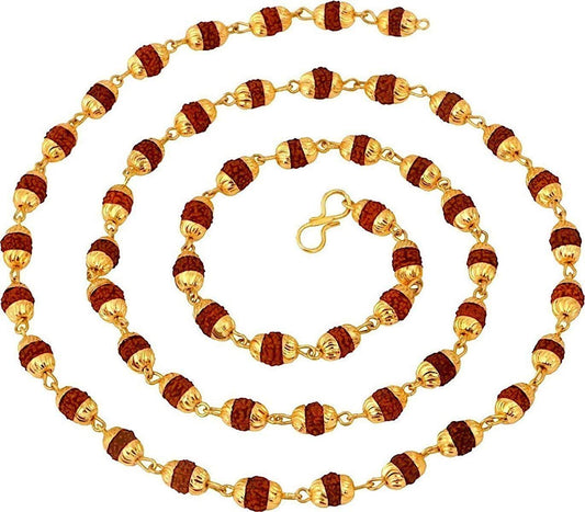 Awaken Harmony & Spiritual Growth - Handmade Rudraksha Kanthi Mala (6mm Beads, Golden Accents) - 5 Mukhi Rudraksh