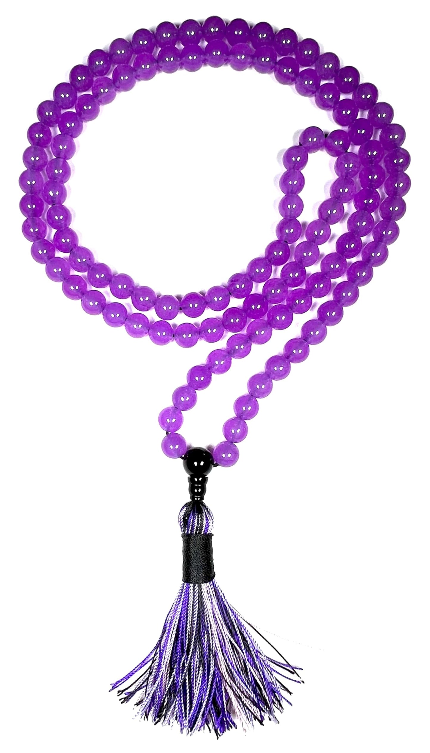 Handmade Agate Mala Beads Necklace with Black Onyx Guru Bead – 108 Beads – 8mm – Multicolor Options – Chakra Balancing & Zodiac Birthstone – Meditation Jewelry