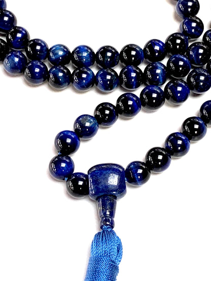 Tiger's Eye Mala Necklace – 8mm 108 Beads – Multicolor Options – Solar Plexus Chakra & Zodiac Birthstones – Meditation Jewelry