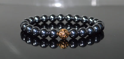 Terahertz and Lava Beads Stretch Bracelet – Capricorn & Aquarius Birthstone Bracelet, Root Chakra - Vitality, Libido, Protection